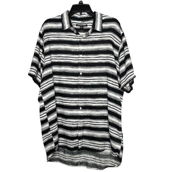 Michael Kors 100% Linen Short Sleeve Striped Button Down Shirts Size XXL - Picture 1 of 12